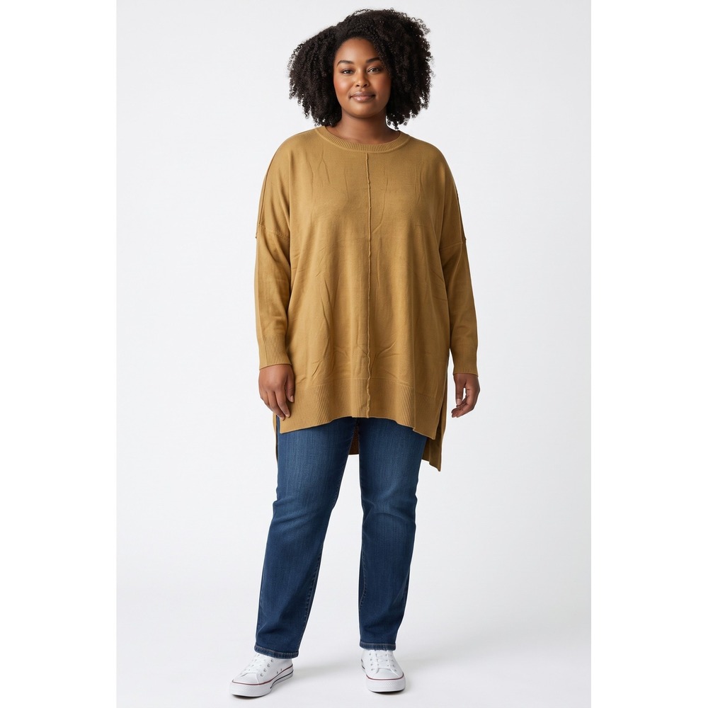 Mainstrip Womens 2XL Mustard Tan Oversized Knit Tunic Sweater LL20348X